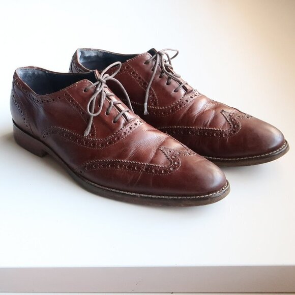 Cole Haan Men\'s Brown Leather Classic Wingtip Oxford Lace Up Shoes Size 9